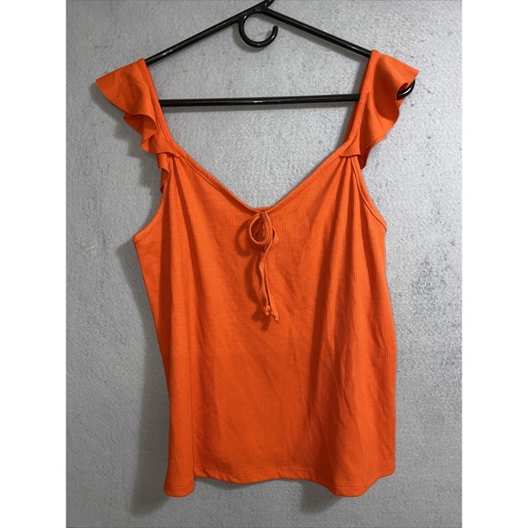 Jessica Simpson Women's Orange  Piper Dainty Ruffle Strap‎ Rib Tank Top Sz M NWT - Picture 1 of 8